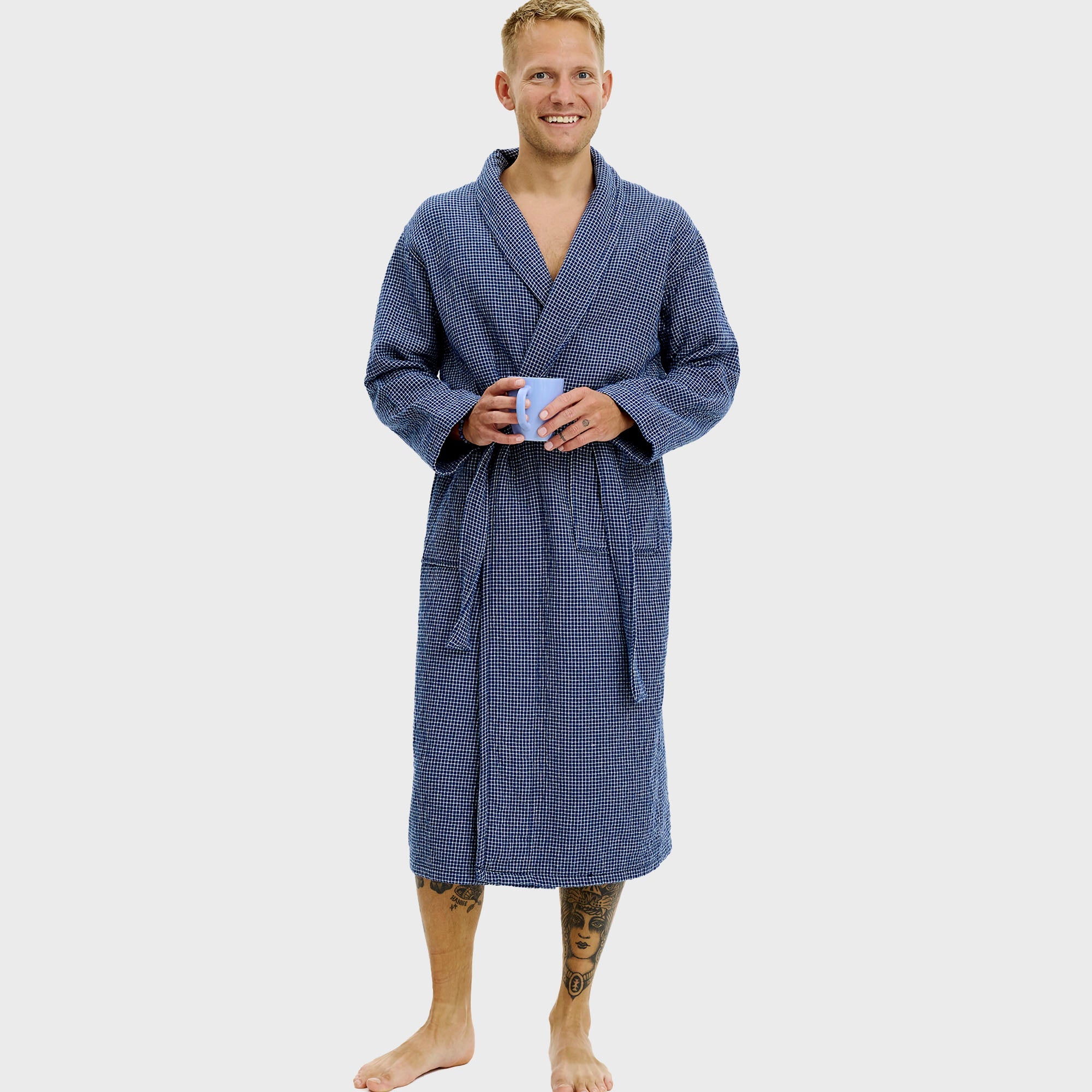 Bademantel blau kariert - Einheitsgröße